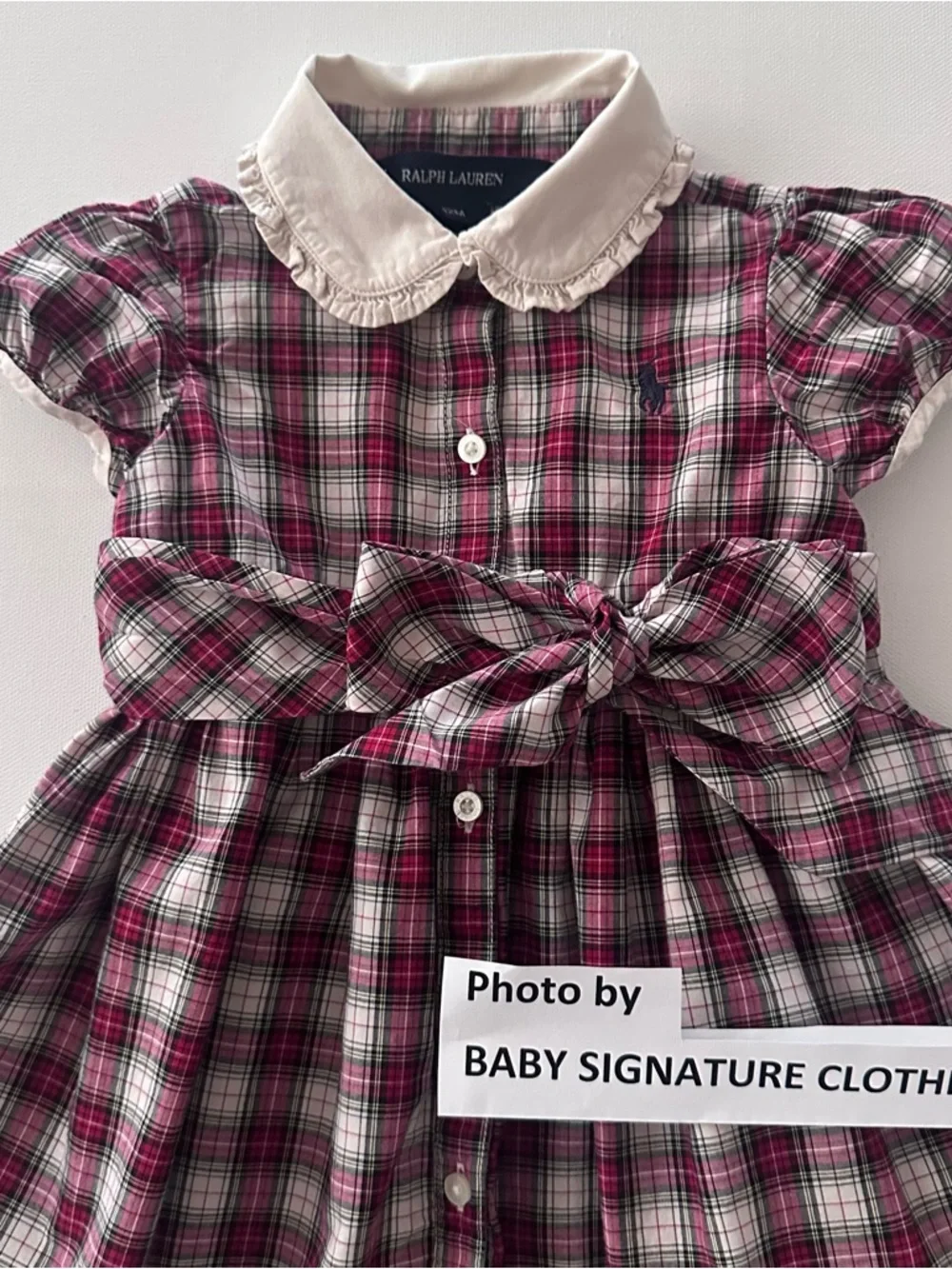 Ralph Lauren 12 Months Baby Girl Red Plaid Dress Cream Collar Holiday Christmas